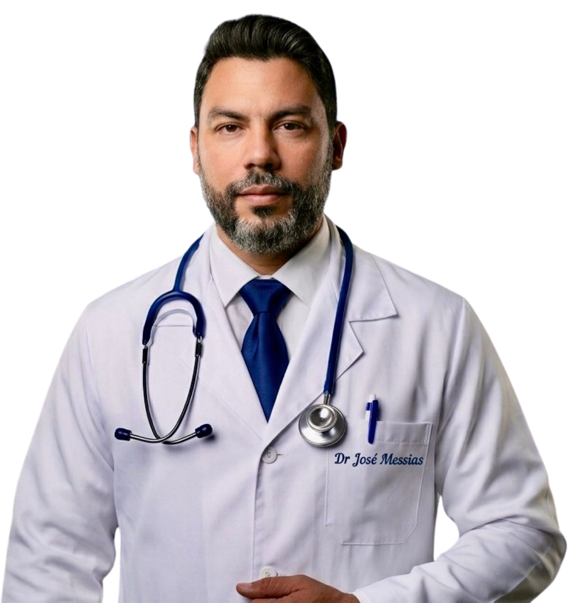 Dr. José Messias Oliveira Júnior em jaleco cirúrgico.